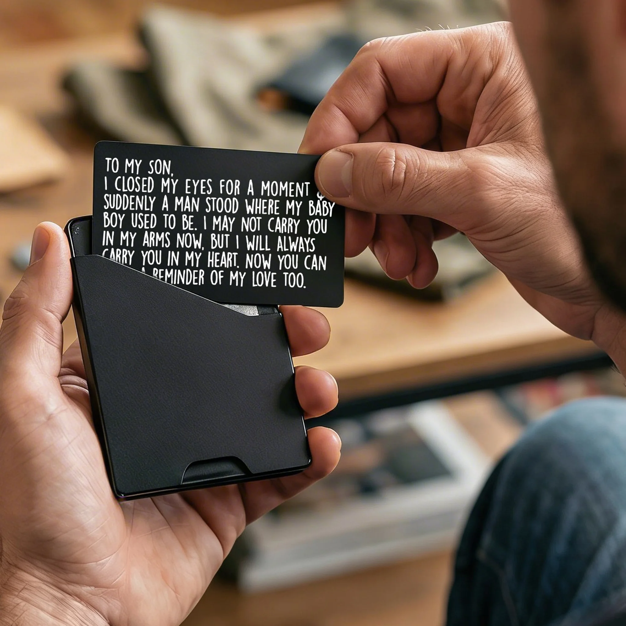 To My Son engraved wallet card